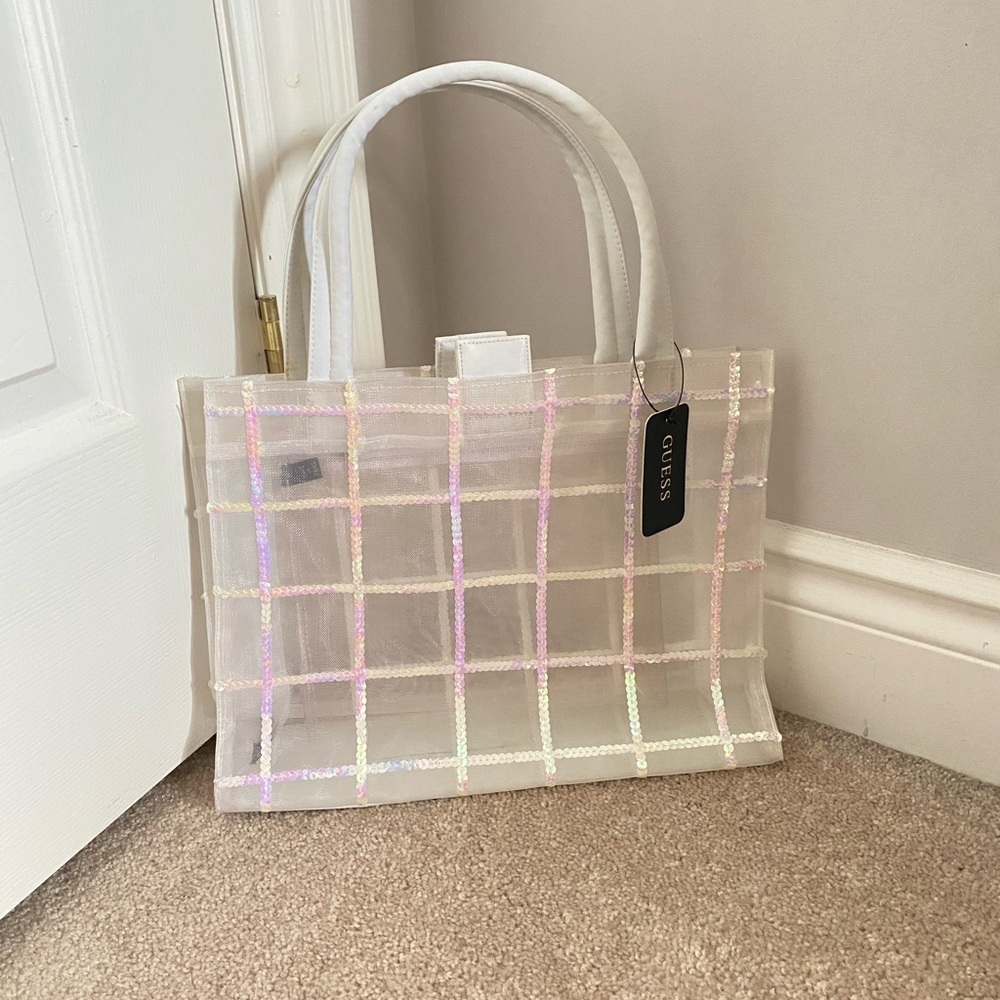 GUESS White Iridescent Women's Tote Bag